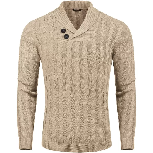 COOFANDY Men's Shawl Collar Pullover Sweater Slim Fit Casual Button Cable Knit Sweaters