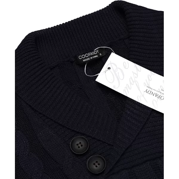 COOFANDY Men's Shawl Collar Pullover Sweater Slim Fit Casual Button Cable Knit Sweaters