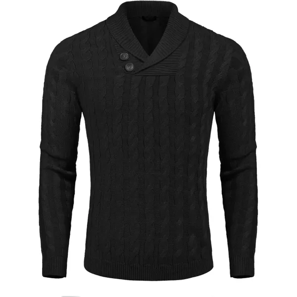 COOFANDY Men's Shawl Collar Pullover Sweater Slim Fit Casual Button Cable Knit Sweaters