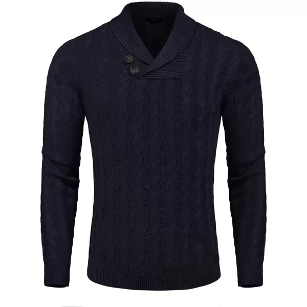 COOFANDY Men's Shawl Collar Pullover Sweater Slim Fit Casual Button Cable Knit Sweaters