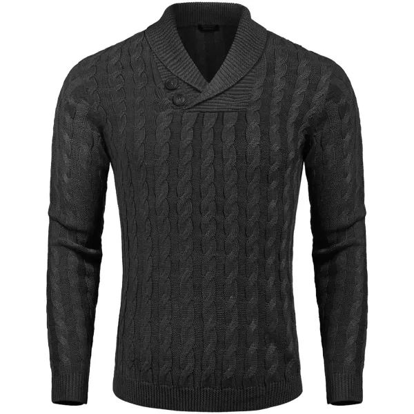 COOFANDY Men's Shawl Collar Pullover Sweater Slim Fit Casual Button Cable Knit Sweaters