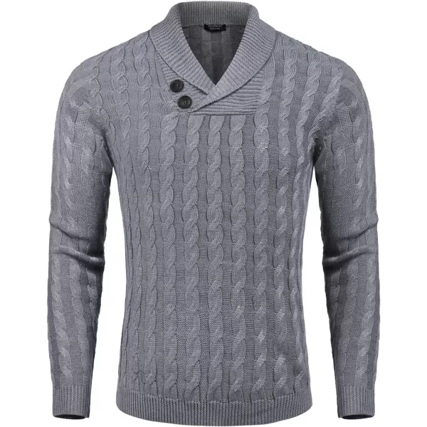 COOFANDY Men's Shawl Collar Pullover Sweater Slim Fit Casual Button Cable Knit Sweaters