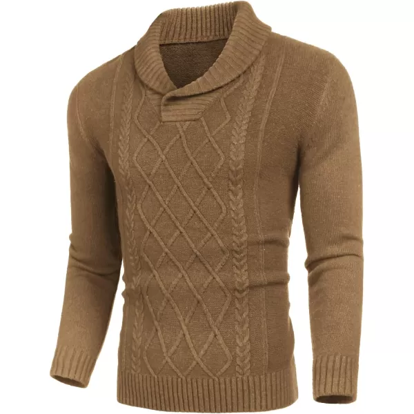 COOFANDY Men's Shawl Collar Sweaters V-Neck Relaxed Fit Cable Pullovers