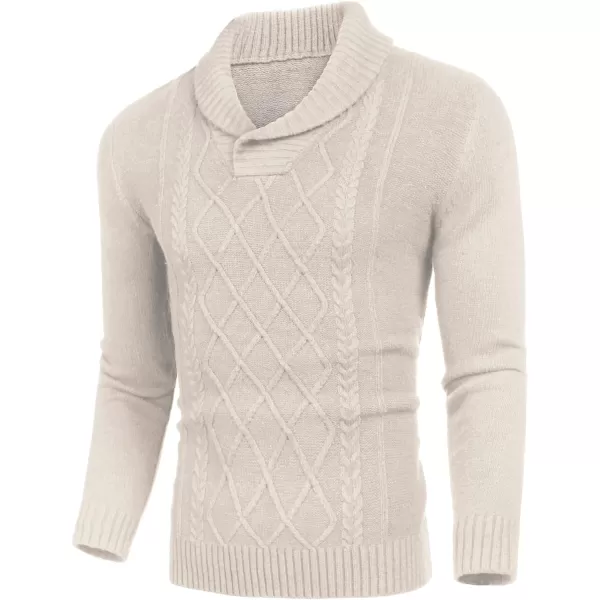 COOFANDY Men's Shawl Collar Sweaters V-Neck Relaxed Fit Cable Pullovers