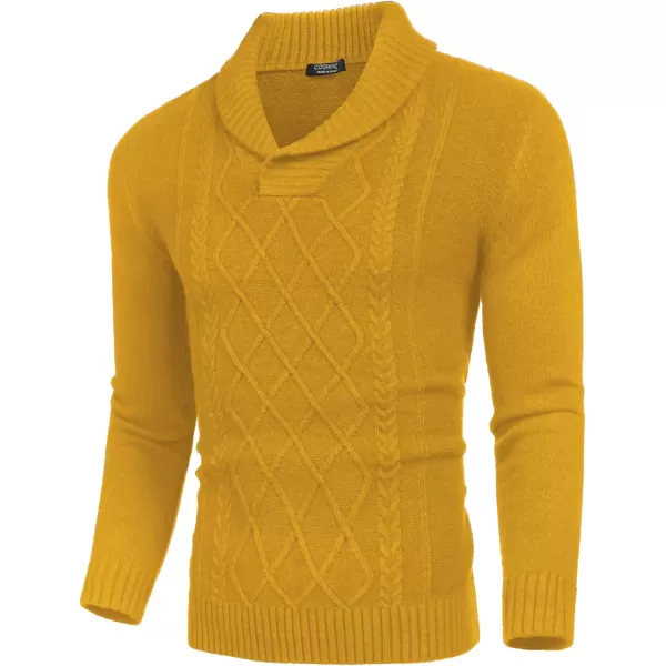 COOFANDY Men's Shawl Collar Sweaters V-Neck Relaxed Fit Cable Pullovers