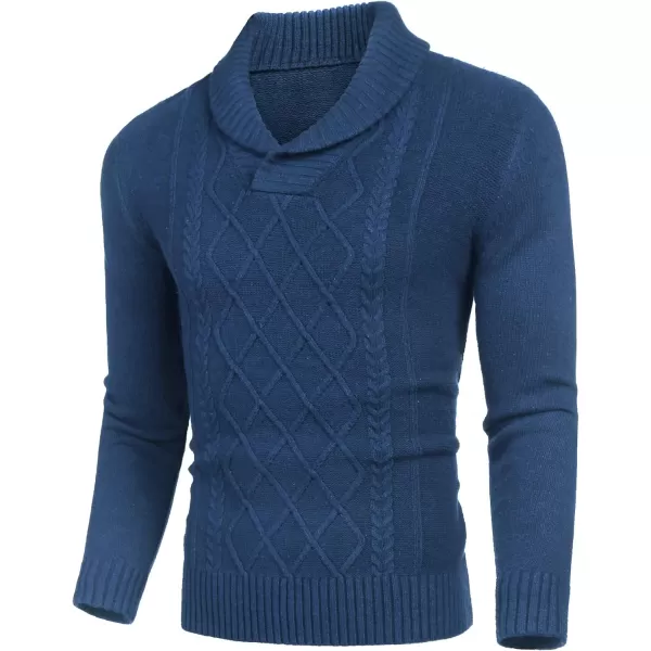 COOFANDY Men's Shawl Collar Sweaters V-Neck Relaxed Fit Cable Pullovers