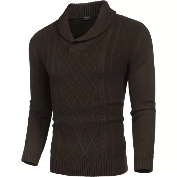COOFANDY Men's Shawl Collar Sweaters V-Neck Relaxed Fit Cable Pullovers
