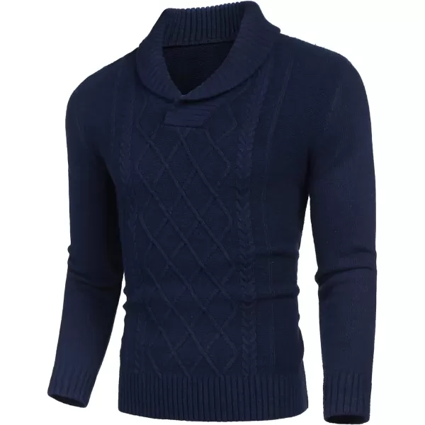 COOFANDY Men's Shawl Collar Sweaters V-Neck Relaxed Fit Cable Pullovers