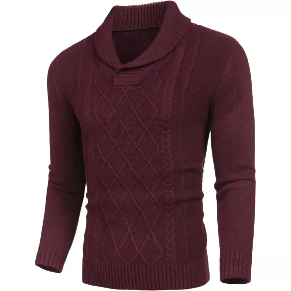 COOFANDY Men's Shawl Collar Sweaters V-Neck Relaxed Fit Cable Pullovers
