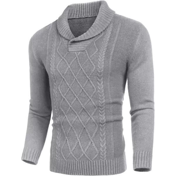 COOFANDY Men's Shawl Collar Sweaters V-Neck Relaxed Fit Cable Pullovers