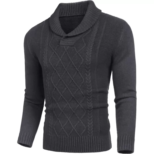 COOFANDY Men's Shawl Collar Sweaters V-Neck Relaxed Fit Cable Pullovers