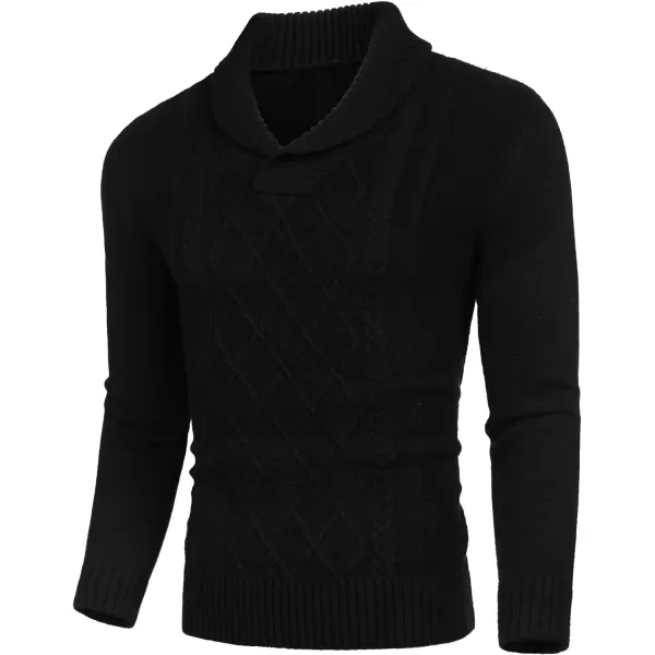 COOFANDY Men's Shawl Collar Sweaters V-Neck Relaxed Fit Cable Pullovers