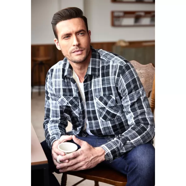 COOFANDY Men's Sherpa Lined Flannel Shirt Jacket Long Sleeve Button Up Fleece Plaid Shirts
