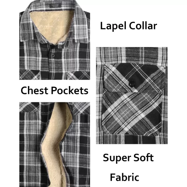COOFANDY Men's Sherpa Lined Flannel Shirt Jacket Long Sleeve Button Up Fleece Plaid Shirts
