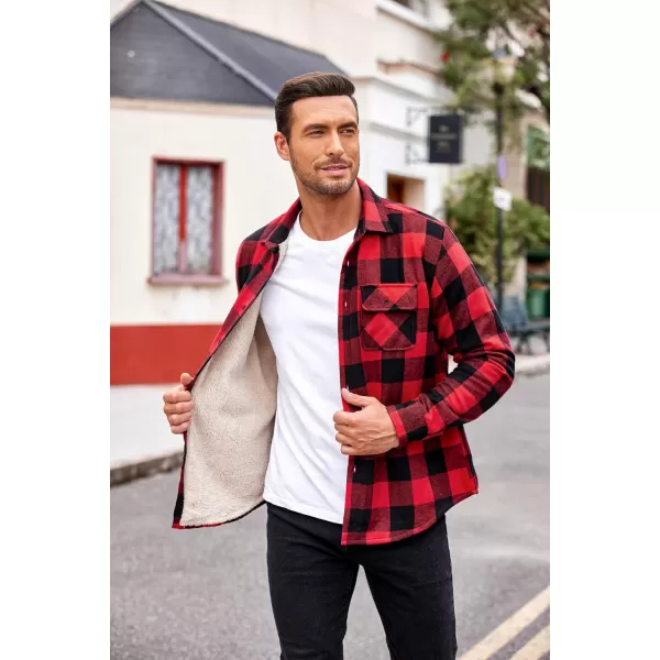 COOFANDY Men's Sherpa Lined Flannel Shirt Jacket Long Sleeve Button Up Fleece Plaid Shirts