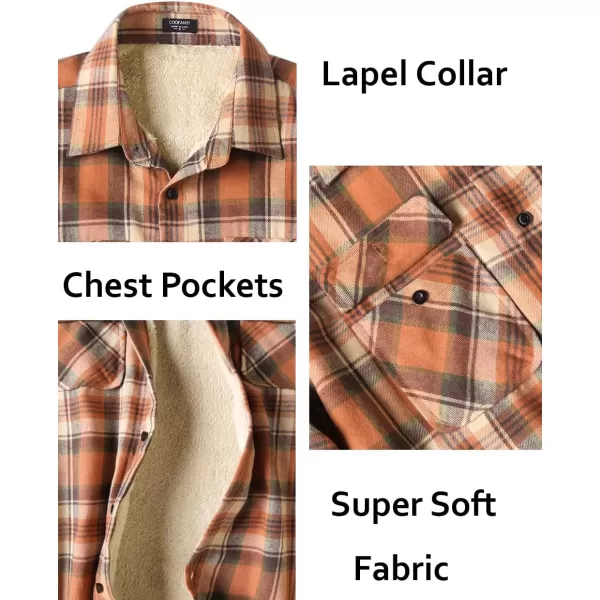 COOFANDY Men's Sherpa Lined Flannel Shirt Jacket Long Sleeve Button Up Fleece Plaid Shirts