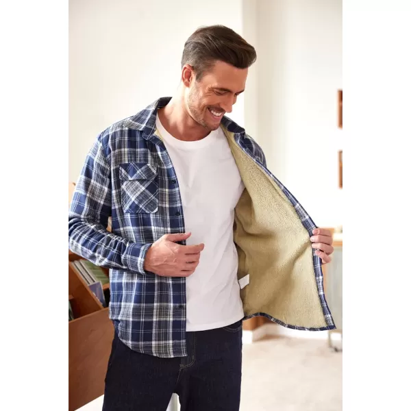 COOFANDY Men's Sherpa Lined Flannel Shirt Jacket Long Sleeve Button Up Fleece Plaid Shirts