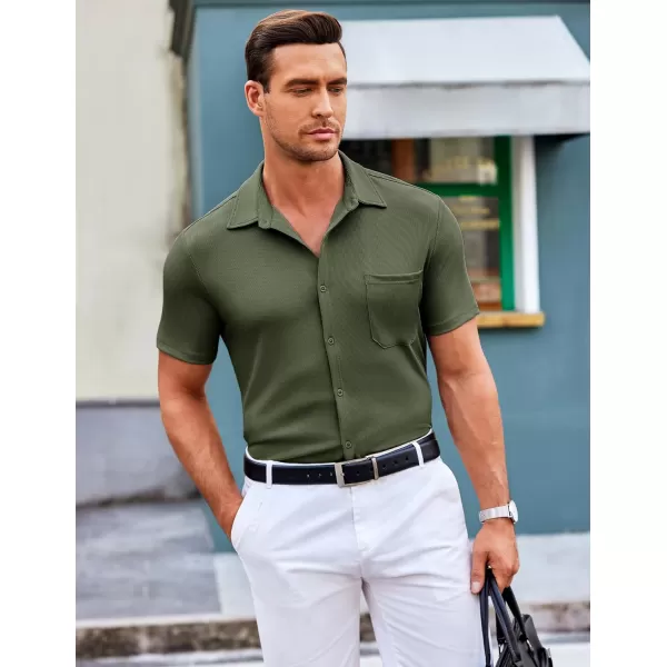 COOFANDY Men's Short Sleeve Wrinkle Free Knit Polo Shirt Causal Button Down Summer Camp Beach Shirts