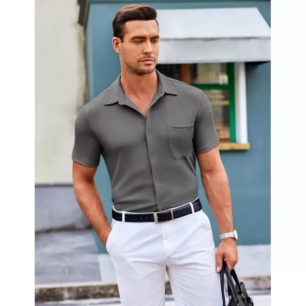 COOFANDY Men's Short Sleeve Wrinkle Free Knit Polo Shirt Causal Button Down Summer Camp Beach Shirts