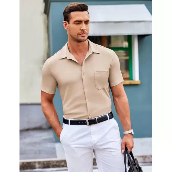 COOFANDY Men's Short Sleeve Wrinkle Free Knit Polo Shirt Causal Button Down Summer Camp Beach Shirts