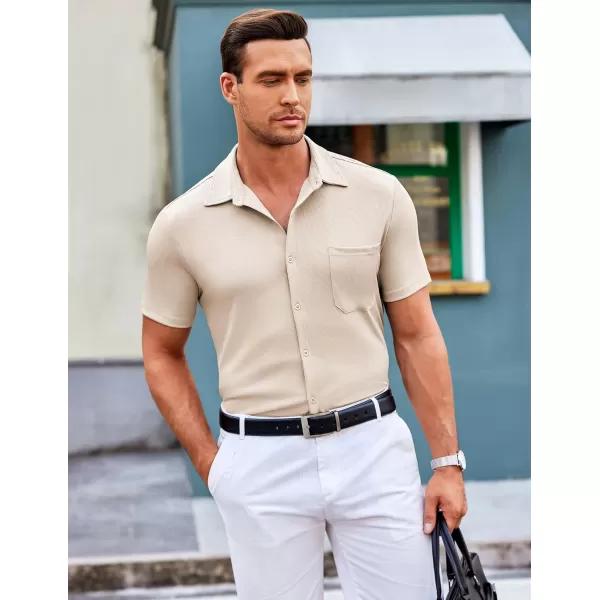 COOFANDY Men's Short Sleeve Wrinkle Free Knit Polo Shirt Causal Button Down Summer Camp Beach Shirts