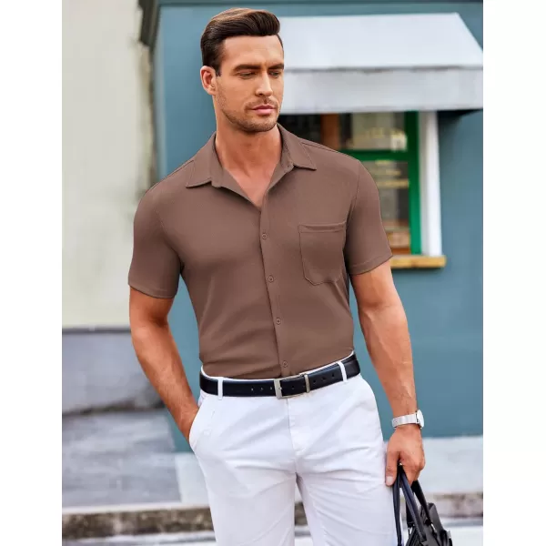 COOFANDY Men's Short Sleeve Wrinkle Free Knit Polo Shirt Causal Button Down Summer Camp Beach Shirts