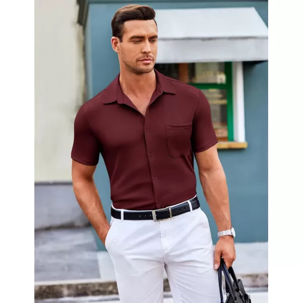 COOFANDY Men's Short Sleeve Wrinkle Free Knit Polo Shirt Causal Button Down Summer Camp Beach Shirts