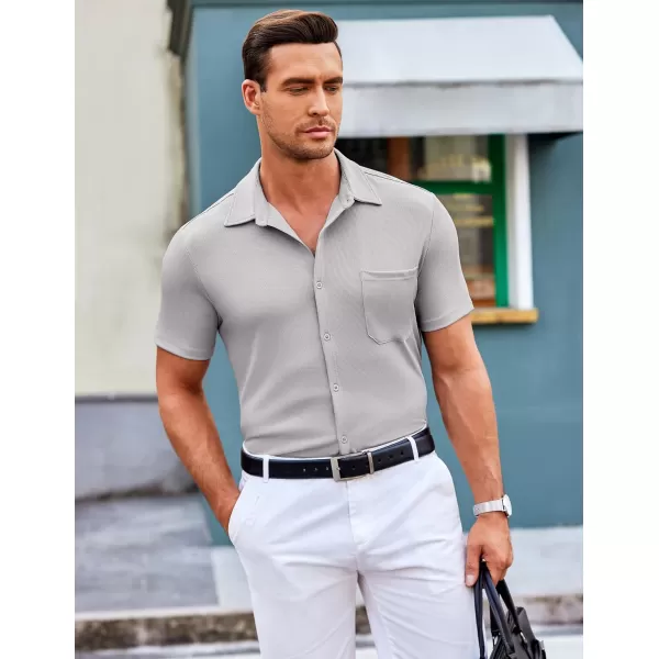COOFANDY Men's Short Sleeve Wrinkle Free Knit Polo Shirt Causal Button Down Summer Camp Beach Shirts