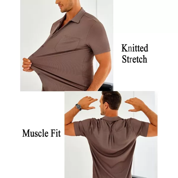 COOFANDY Men's Short Sleeve Wrinkle Free Knit Polo Shirt Causal Button Down Summer Camp Beach Shirts