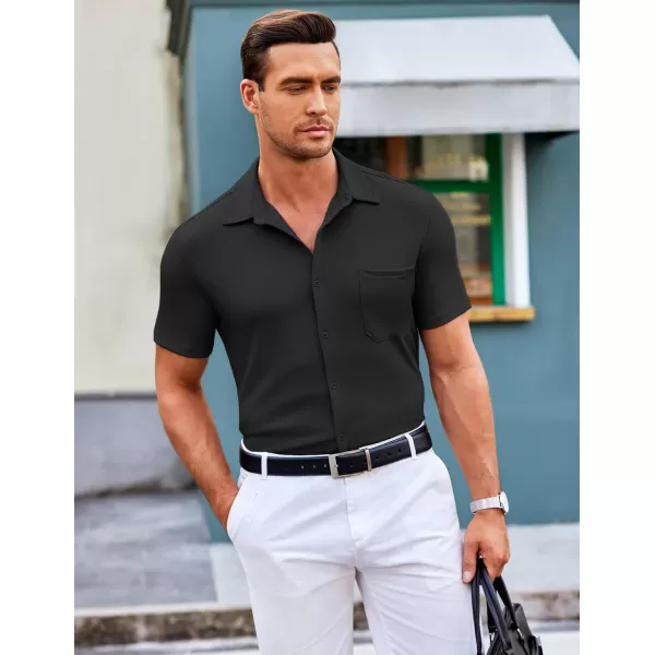 COOFANDY Men's Short Sleeve Wrinkle Free Knit Polo Shirt Causal Button Down Summer Camp Beach Shirts
