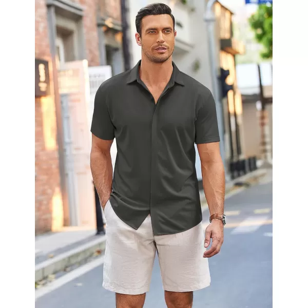 COOFANDY Mens Short Sleeve Wrinkle Free Shirt Casual Button Down Shirt Summer Dress Shirt