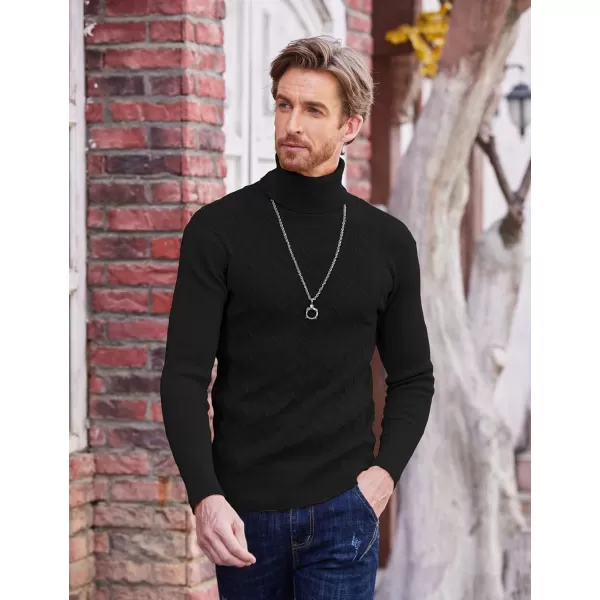 COOFANDY Men's Slim Fit Turtleneck Sweater Casual Pullover Sweater Basic Twist Patterned Knitted Sweater