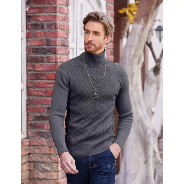 COOFANDY Men's Slim Fit Turtleneck Sweater Casual Pullover Sweater Basic Twist Patterned Knitted Sweater