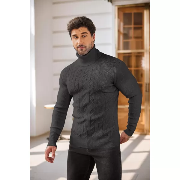 COOFANDY Men's Slim Fit Turtleneck Sweater Casual Pullover Sweater Basic Twist Patterned Knitted Sweater