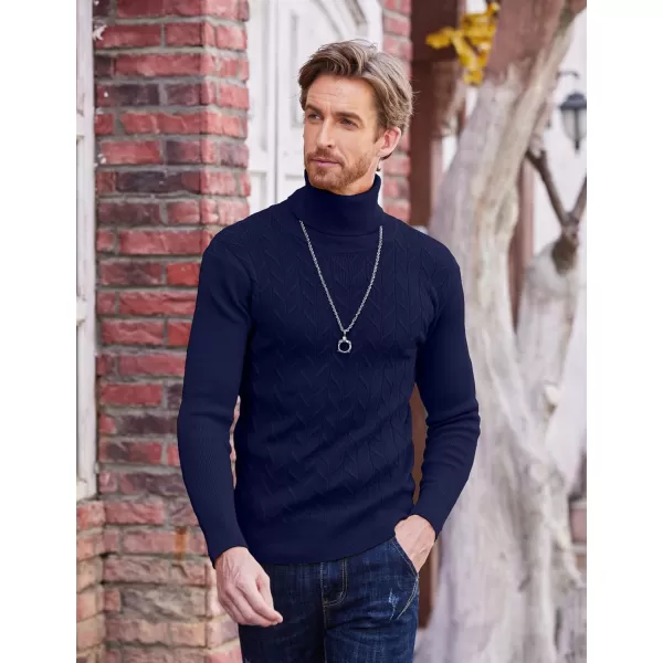 COOFANDY Men's Slim Fit Turtleneck Sweater Casual Pullover Sweater Basic Twist Patterned Knitted Sweater