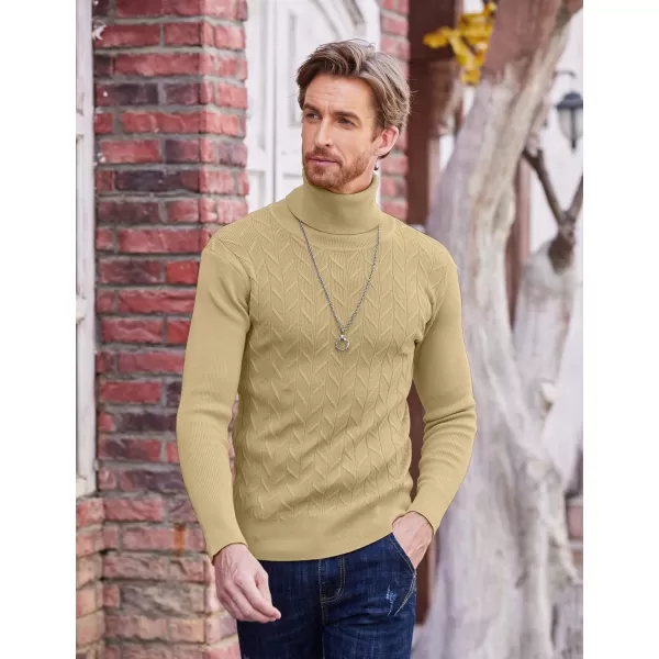COOFANDY Men's Slim Fit Turtleneck Sweater Casual Pullover Sweater Basic Twist Patterned Knitted Sweater