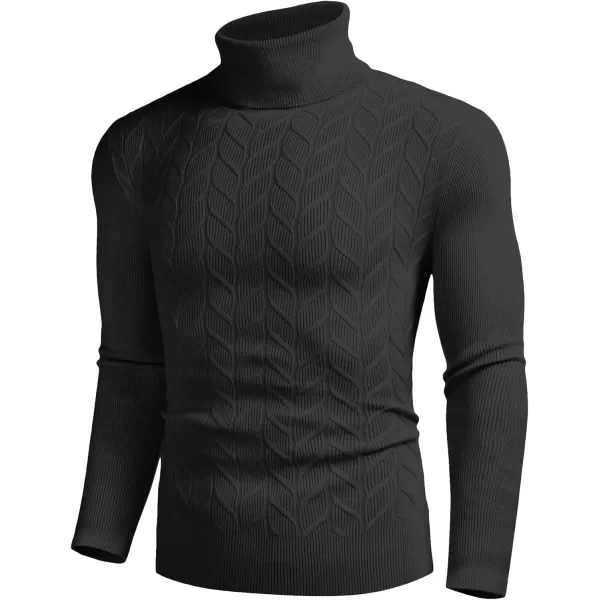 COOFANDY Men's Slim Fit Turtleneck Sweater Casual Pullover Sweater Basic Twist Patterned Knitted Sweater