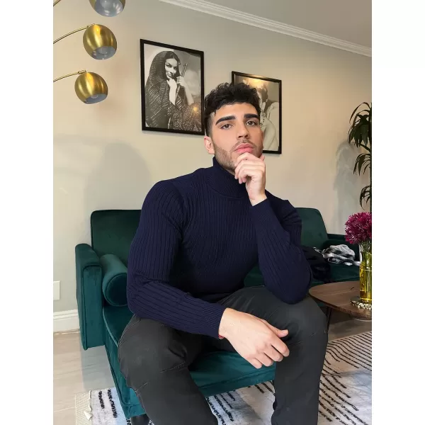COOFANDY Men's Slim Fit Turtleneck Sweater Casual Twist Patterned Pullover Knitted Sweaters