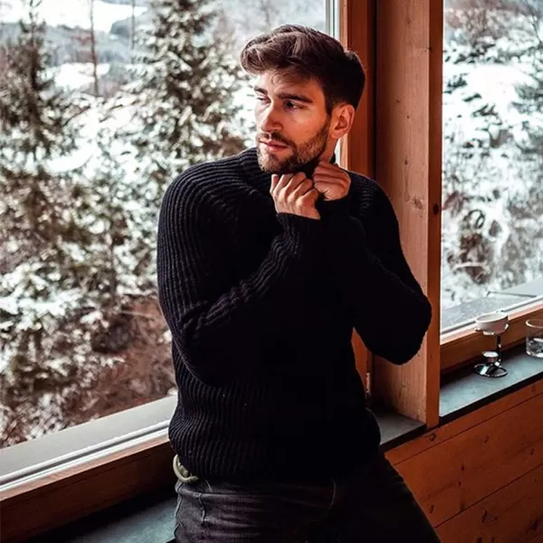 COOFANDY Men's Slim Fit Turtleneck Sweater Casual Twist Patterned Pullover Knitted Sweaters