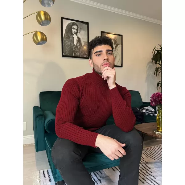 COOFANDY Men's Slim Fit Turtleneck Sweater Casual Twist Patterned Pullover Knitted Sweaters