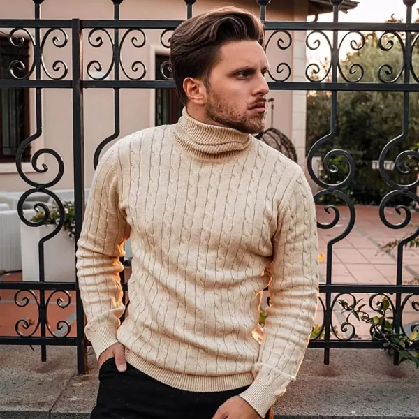 COOFANDY Men's Slim Fit Turtleneck Sweater Casual Twist Patterned Pullover Knitted Sweaters