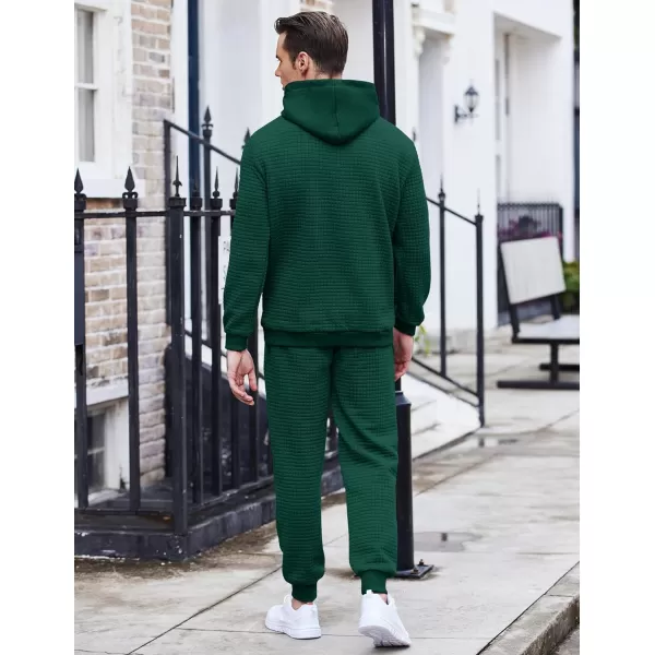 COOFANDY Men's Sweatsuits Sets 2 Piece Outfits Hooded Athletic Tracksuit Plaid Jacquard Jogging Suit Set