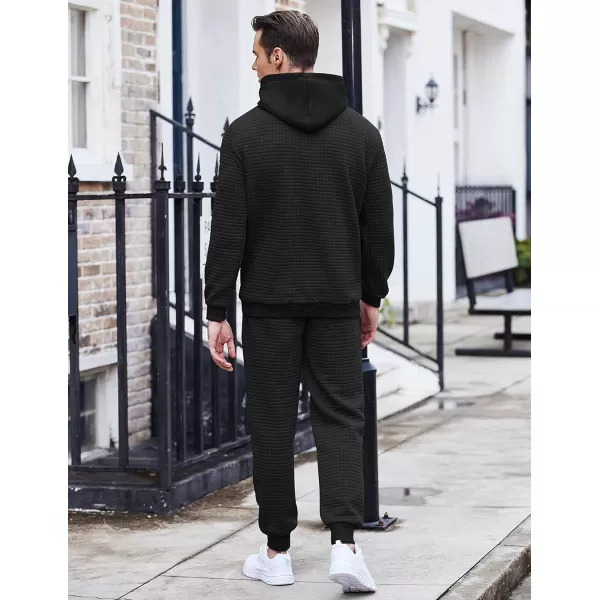 COOFANDY Men's Sweatsuits Sets 2 Piece Outfits Hooded Athletic Tracksuit Plaid Jacquard Jogging Suit Set