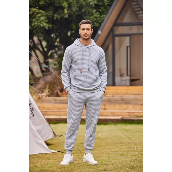 COOFANDY Men's Sweatsuits Sets 2 Piece Outfits Hooded Athletic Tracksuit Plaid Jacquard Jogging Suit Set