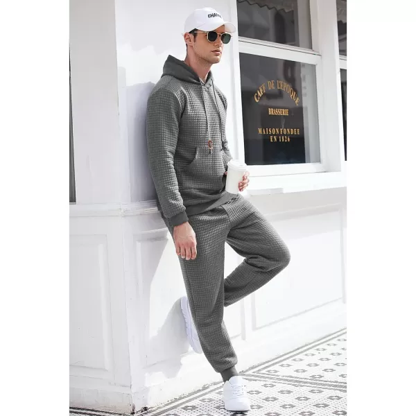COOFANDY Men's Sweatsuits Sets 2 Piece Outfits Hooded Athletic Tracksuit Plaid Jacquard Jogging Suit Set