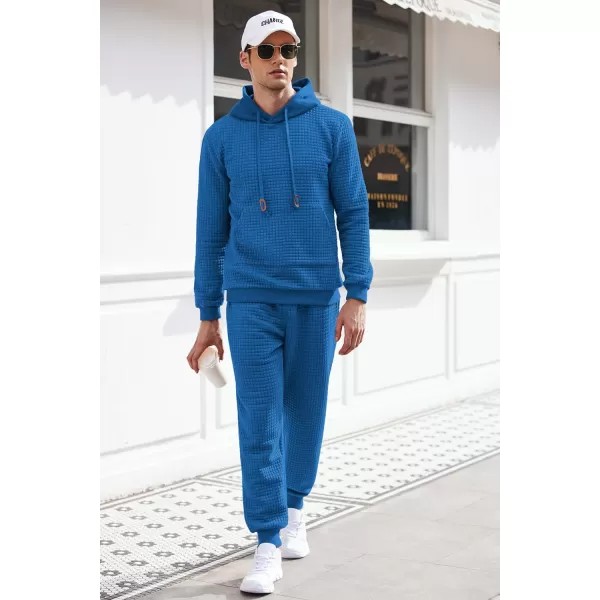 COOFANDY Men's Sweatsuits Sets 2 Piece Outfits Hooded Athletic Tracksuit Plaid Jacquard Jogging Suit Set