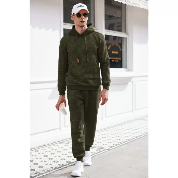 COOFANDY Men's Sweatsuits Sets 2 Piece Outfits Hooded Athletic Tracksuit Plaid Jacquard Jogging Suit Set