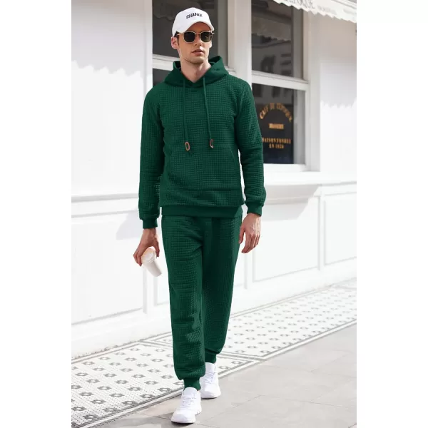 COOFANDY Men's Sweatsuits Sets 2 Piece Outfits Hooded Athletic Tracksuit Plaid Jacquard Jogging Suit Set
