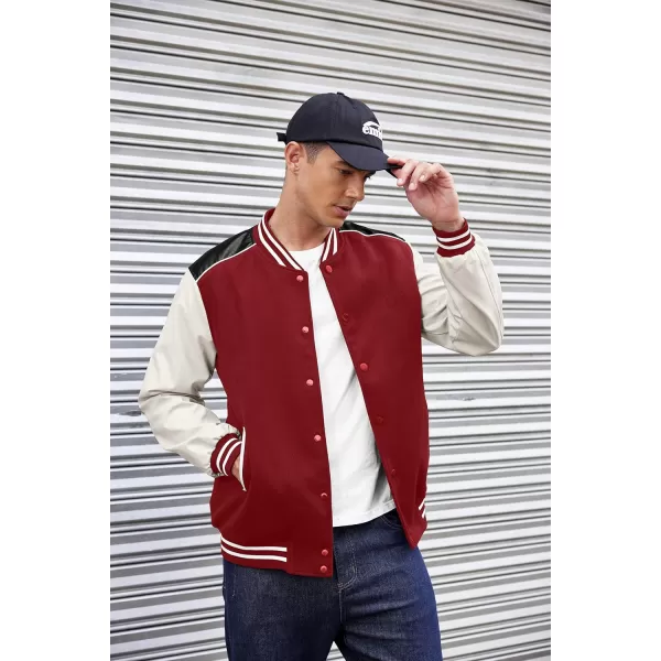 COOFANDY Mens Varsity Jacket Casual Leather Sleeve Baseball Letterman Bomber Jacket Coat