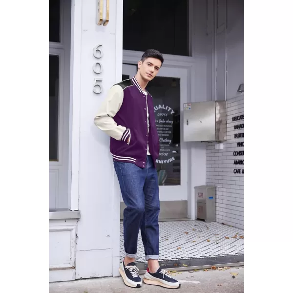 COOFANDY Mens Varsity Jacket Casual Leather Sleeve Baseball Letterman Bomber Jacket Coat